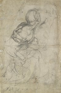 二人のひざまずく女性のための研究（黒チョーク） 作： Raffaello Sanzio Raphael